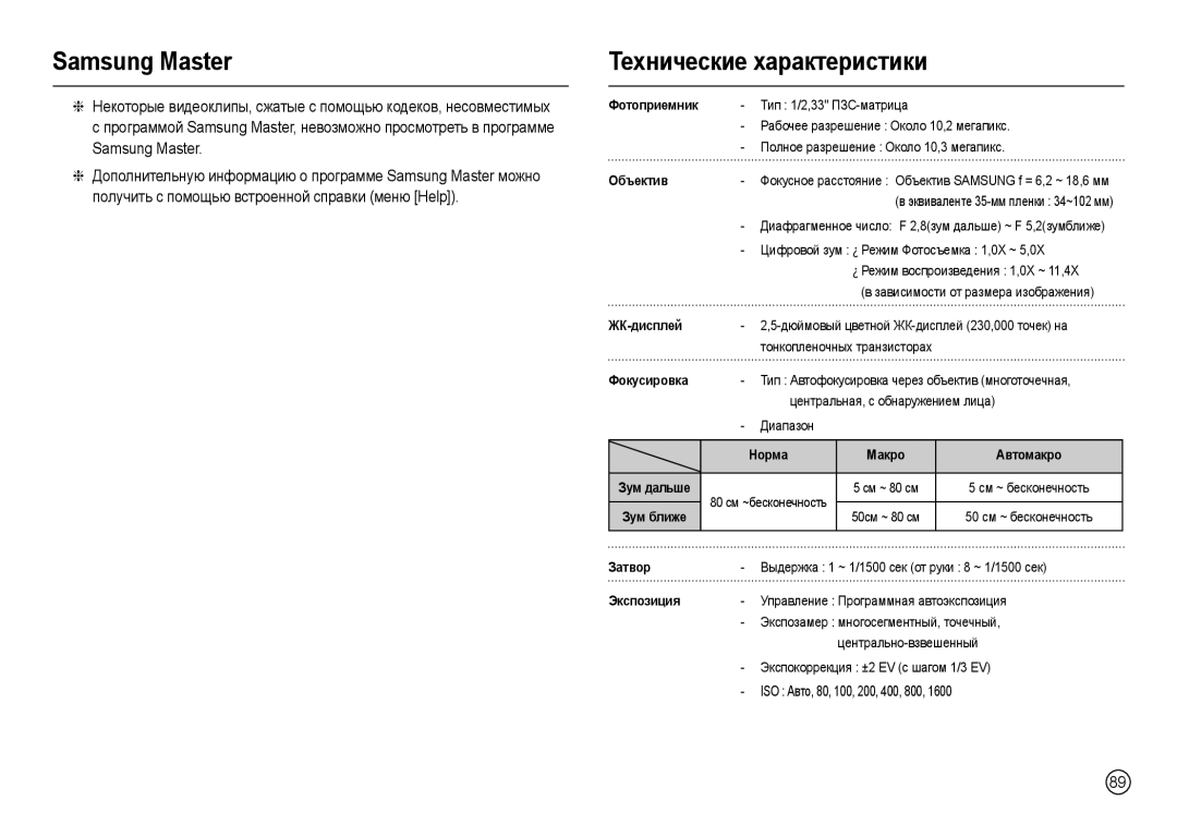 Samsung EC-L200ZRBA/LV, EC-L200ZRBA/RU, EC-L200ZSBA/RU, EC-L200ZSBA/LV, EC-L200ZBBA/RU manual Технические характеристики 