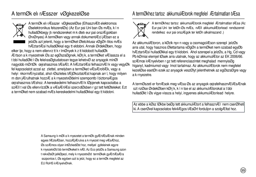 Samsung EC-L200ZSBB/IT manual Termék elõírásszerű végkezelése 