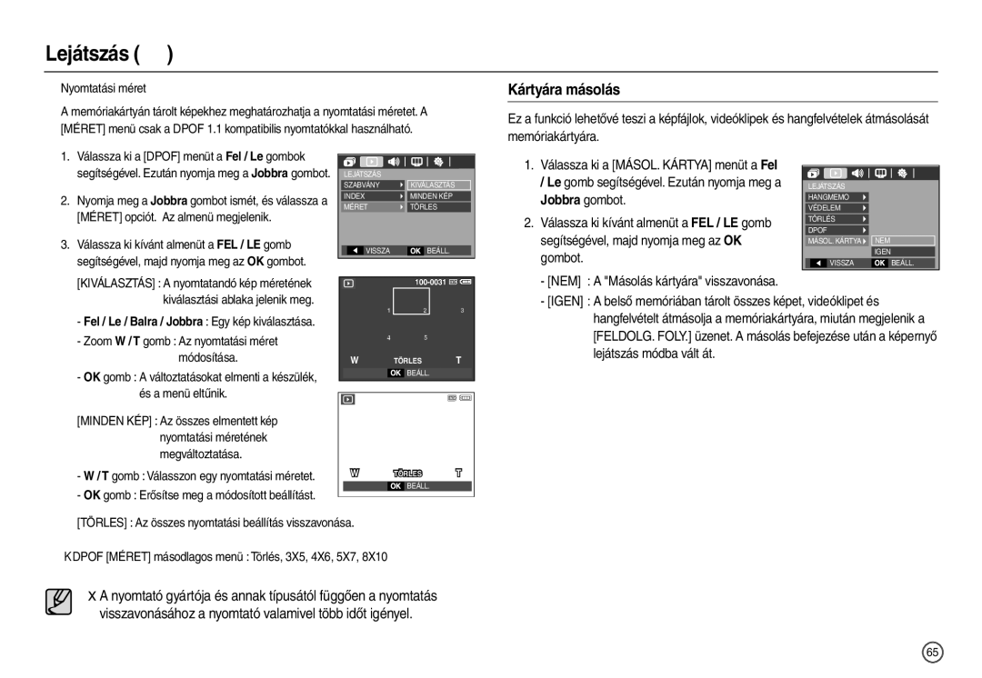 Samsung EC-L200ZSBB/IT manual Kártyára másolás, „ Nyomtatási méret, Méret opciót. Az almenü megjelenik 