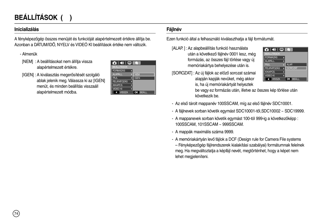 Samsung EC-L200ZSBB/IT manual Inicializálás, Fájlnév 