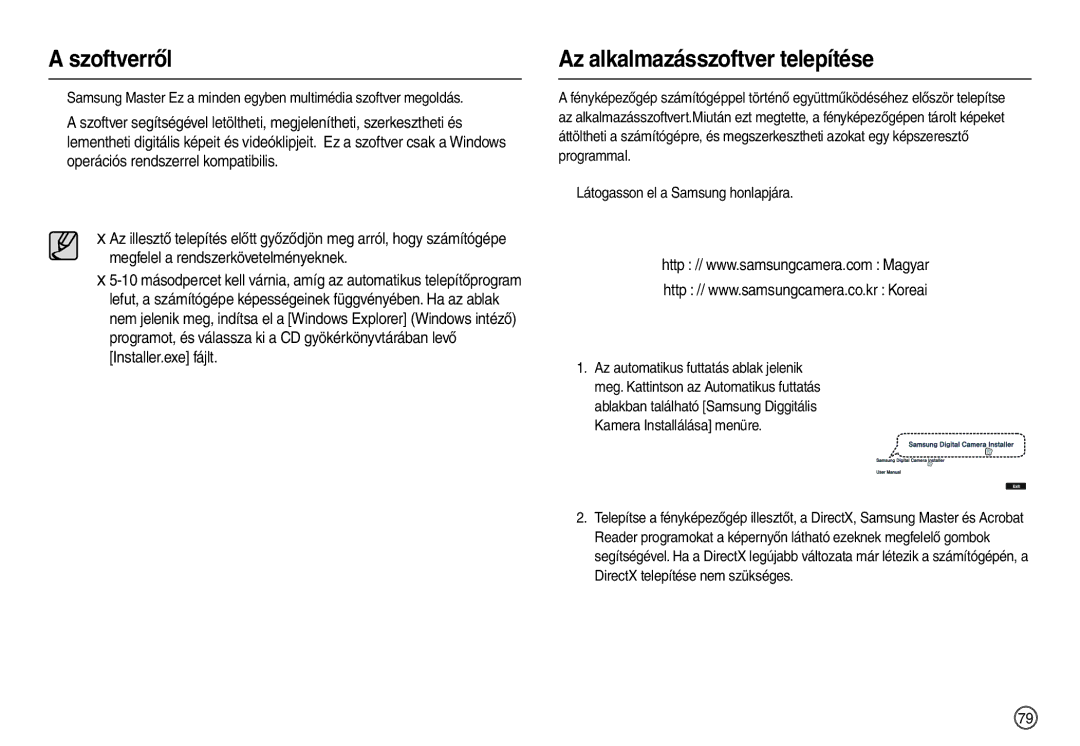 Samsung EC-L200ZSBB/IT manual Az alkalmazásszoftver telepítése 