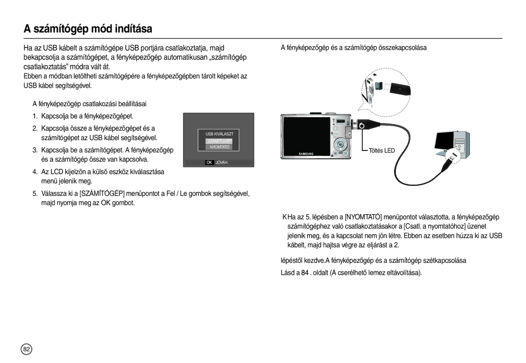 Samsung EC-L200ZSBB/IT manual Számítógép mód indítása, Az LCD kijelzõn a külsõ eszköz kiválasztása menü jelenik meg 