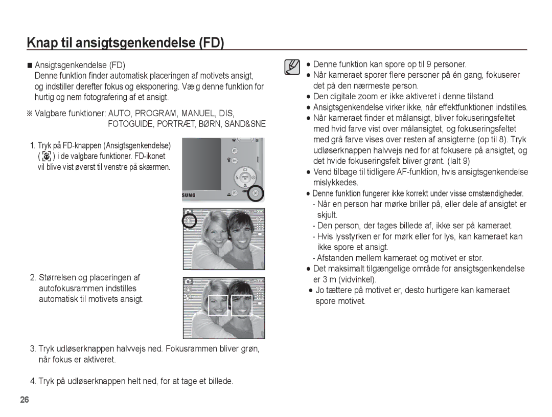 Samsung EC-L201ZSBA/E2, EC-L201ZBBA/E2, EC-L201ZPBA/E2, EC-L201ZEBA/E2 Knap til ansigtsgenkendelse FD, Ansigtsgenkendelse FD 