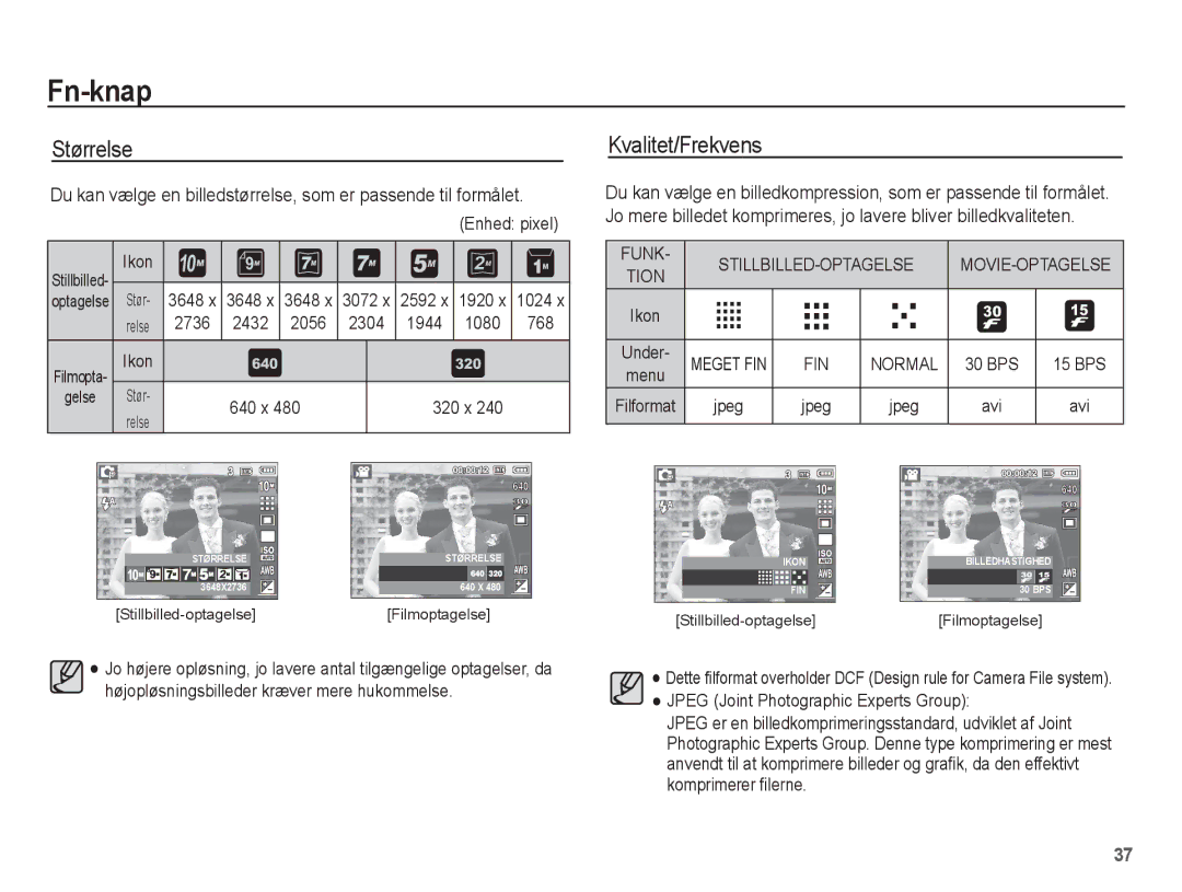 Samsung EC-L201ZEBA/E2, EC-L201ZBBA/E2 Størrelse, Kvalitet/Frekvens, FUNK- STILLBILLED-OPTAGELSE MOVIE-OPTAGELSE Tion, Fin 