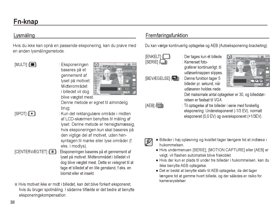 Samsung EC-L201ZUBA/E2, EC-L201ZBBA/E2, EC-L201ZPBA/E2, EC-L201ZSBA/E2, EC-L201ZEBA/E2 manual Lysmåling, Fremføringsfunktion 