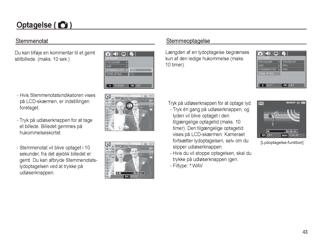 Samsung EC-L201ZUBA/E2 manual Stemmenotat Stemmeoptagelse, Lyden vil blive optaget i den, Trykke på udløserknappen igen 