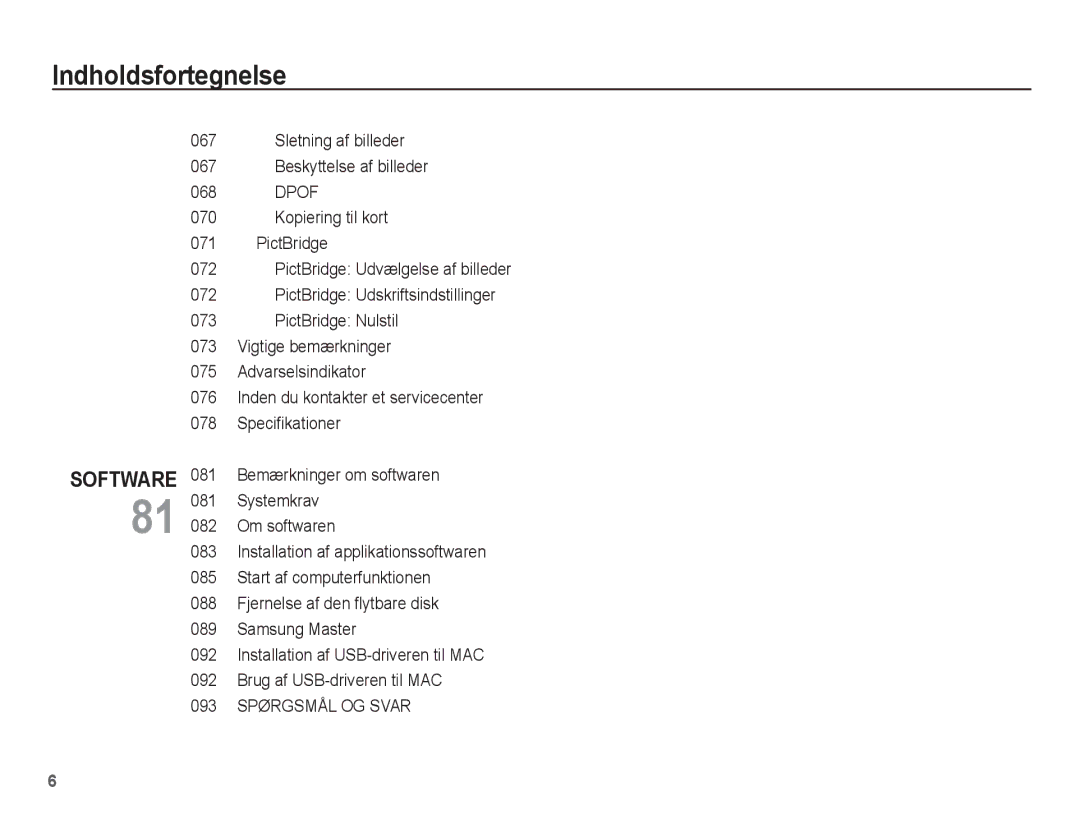 Samsung EC-L201ZSBA/E2, EC-L201ZBBA/E2, EC-L201ZPBA/E2 Beskyttelse af billeder Dpof Kopiering til kort PictBridge, 067, 072 