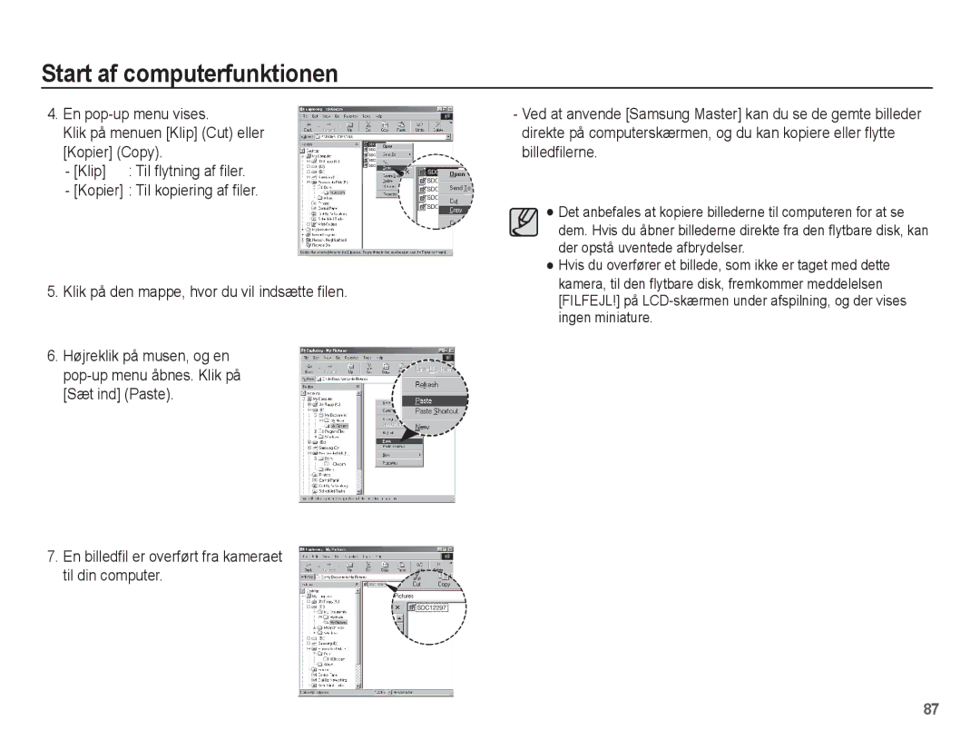 Samsung EC-L201ZEBA/E2, EC-L201ZBBA/E2, EC-L201ZPBA/E2, EC-L201ZSBA/E2, EC-L201ZUBA/E2 manual Til flytning af filer 