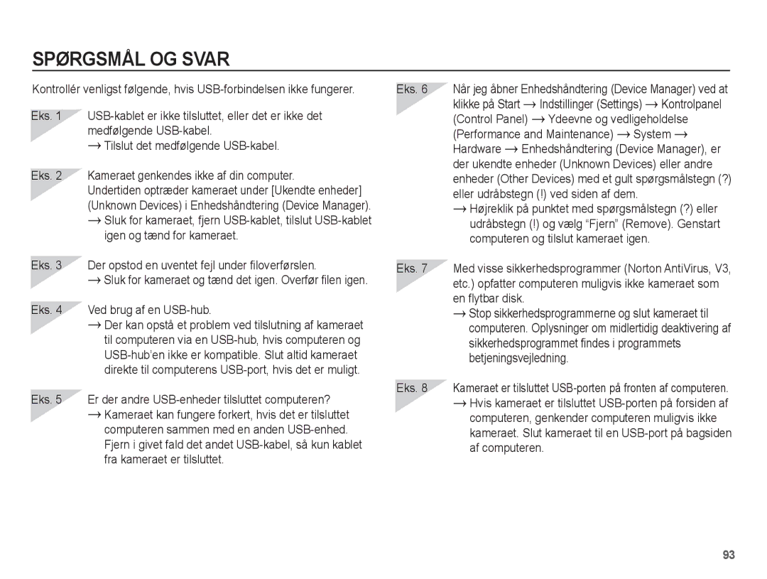 Samsung EC-L201ZUBA/E2, EC-L201ZBBA/E2 manual Eks Ved brug af en USB-hub, Ydeevne og vedligeholdelse, System, Hardware 