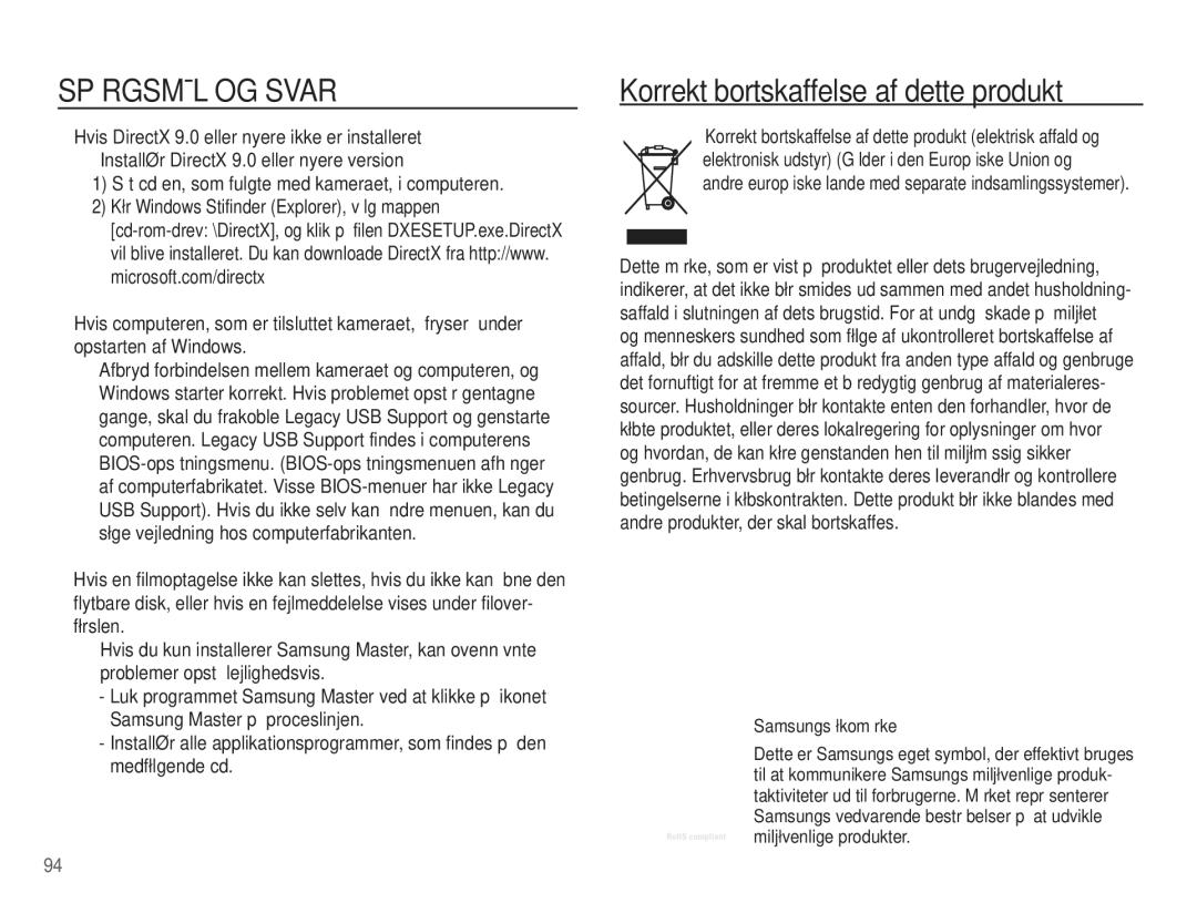 Samsung EC-L201ZBBA/E2, EC-L201ZPBA/E2, EC-L201ZSBA/E2 manual Korrekt bortskaffelse af dette produkt, Samsungs økomærke 