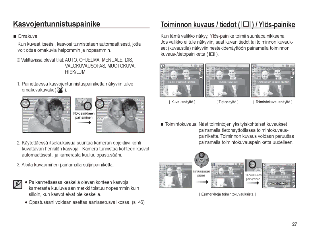 Samsung EC-L201ZEBA/E2, EC-L201ZBBA/E2, EC-L201ZPBA/E2, EC-L201ZSBA/E2 manual Automaattisesti, ja kamerasta kuuluu opastusääni 