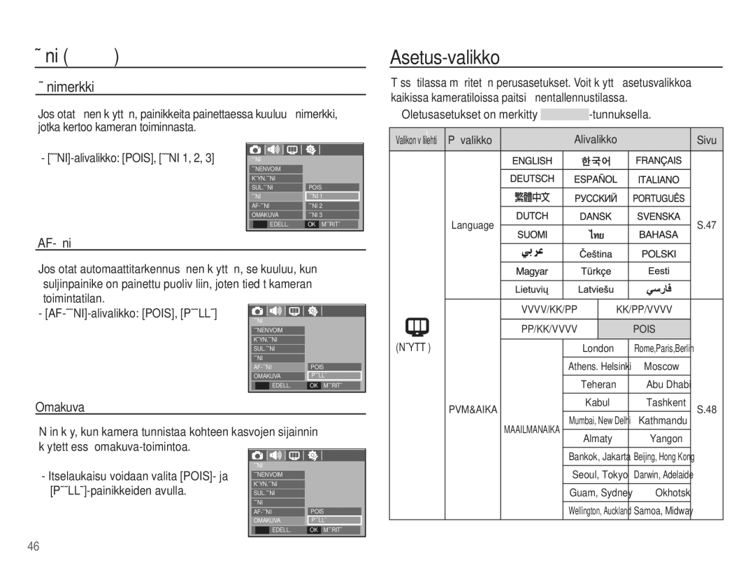 Samsung EC-L201ZSBA/E2, EC-L201ZBBA/E2, EC-L201ZPBA/E2 manual Asetus-valikko, Äänimerkki, PÄÄLLÄ-painikkeiden avulla 