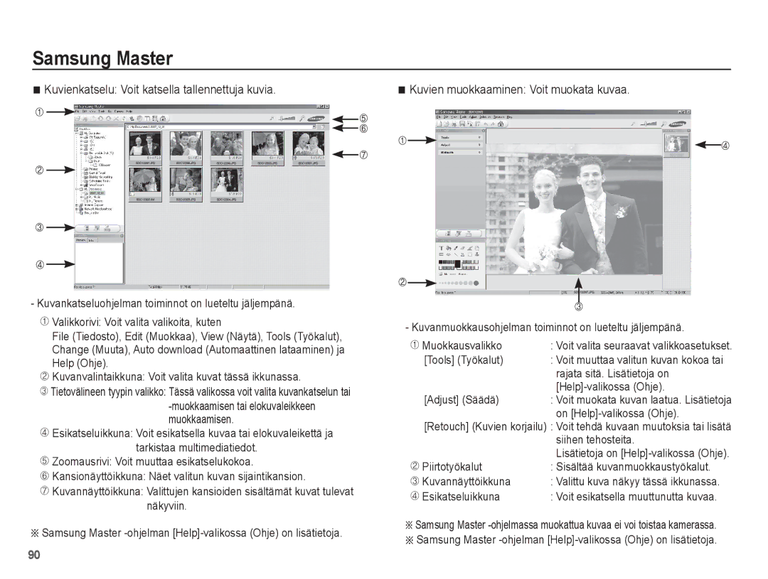 Samsung EC-L201ZPBA/E2 manual Kuvienkatselu Voit katsella tallennettuja kuvia, Kuvien muokkaaminen Voit muokata kuvaa 