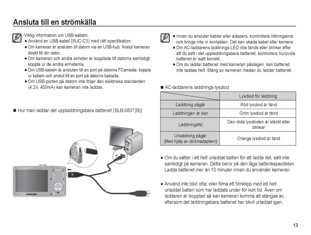 Samsung EC-L201ZUBA/E2, EC-L201ZBBA/E2, EC-L201ZPBA/E2, EC-L201ZSBA/E2 AC-laddarens laddnings-lysdiod, Lysdiod för laddning 