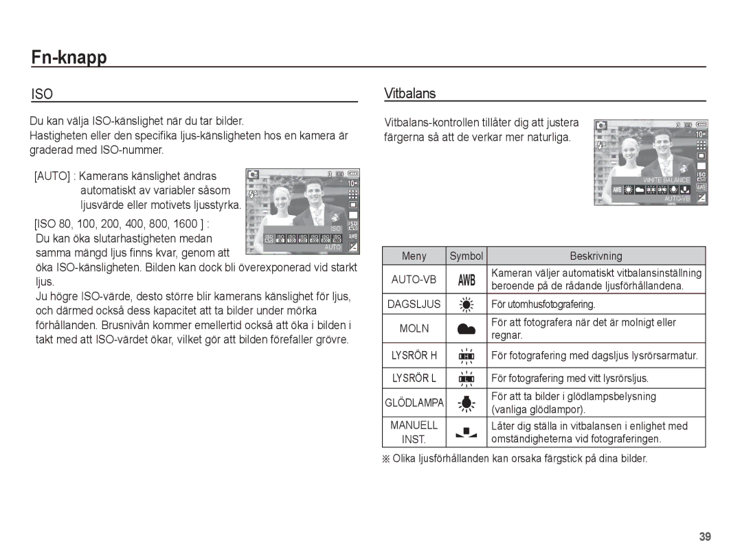 Samsung EC-L201ZBBA/E2 manual Vitbalans, Du kan öka slutarhastigheten medan, Samma mängd ljus ﬁnns kvar, genom att 