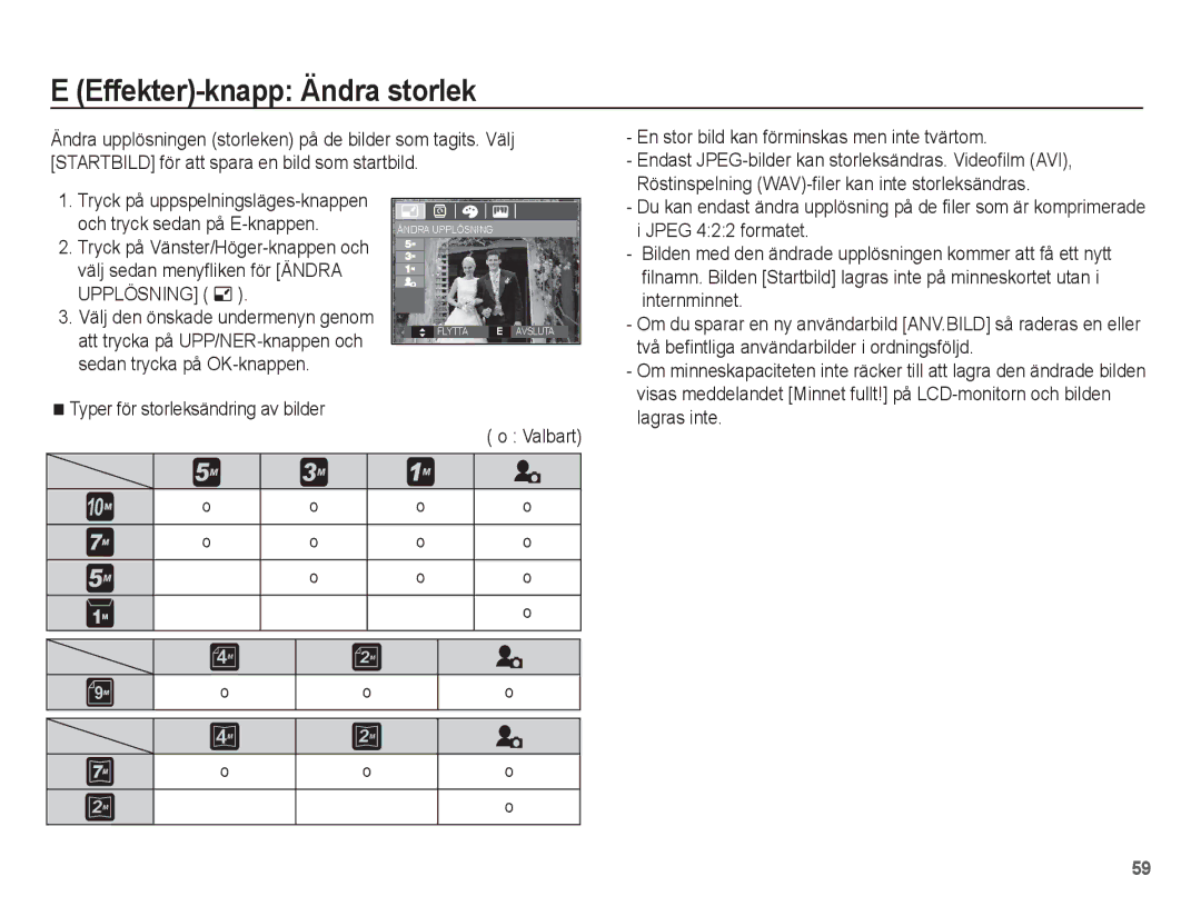 Samsung EC-L201ZBBA/E2, EC-L201ZPBA/E2, EC-L201ZSBA/E2, EC-L201ZEBA/E2, EC-L201ZUBA/E2 manual Effekter-knapp Ändra storlek 