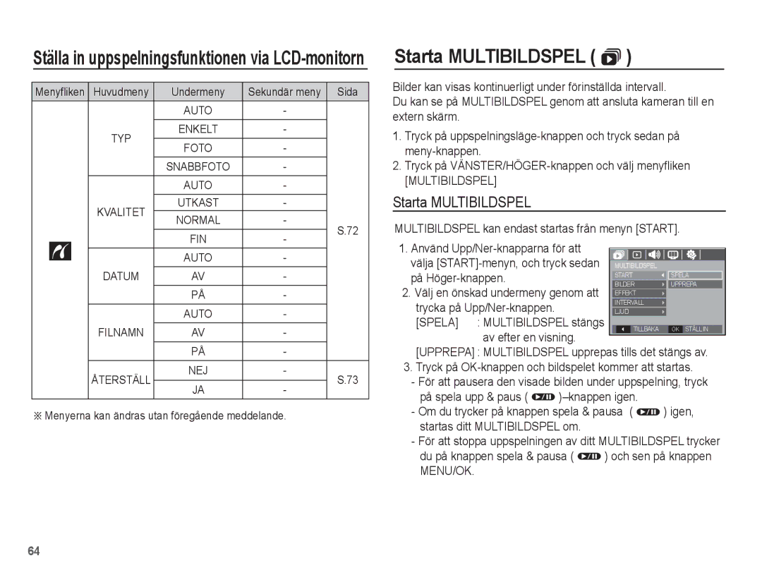 Samsung EC-L201ZBBA/E2, EC-L201ZPBA/E2, EC-L201ZSBA/E2, EC-L201ZEBA/E2, EC-L201ZUBA/E2 manual Starta Multibildspel  