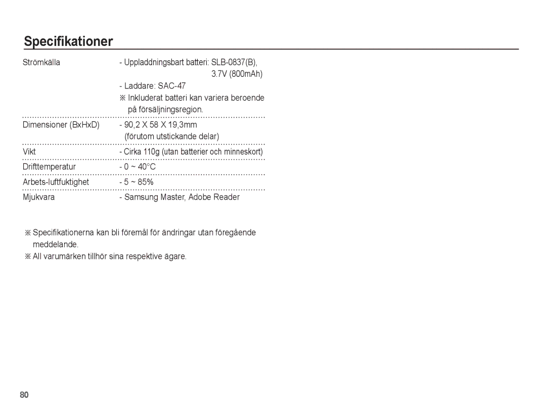 Samsung EC-L201ZPBA/E2 Strömkälla, Laddare SAC-47, På försäljningsregion, 90,2 X 58 X 19,3mm, Förutom utstickande delar 