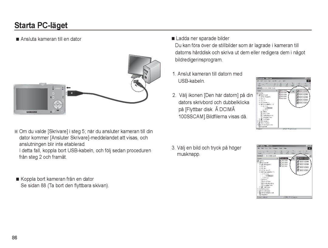 Samsung EC-L201ZSBA/E2, EC-L201ZBBA/E2 manual Ansluta kameran till en dator, Välj en bild och tryck på höger musknapp 