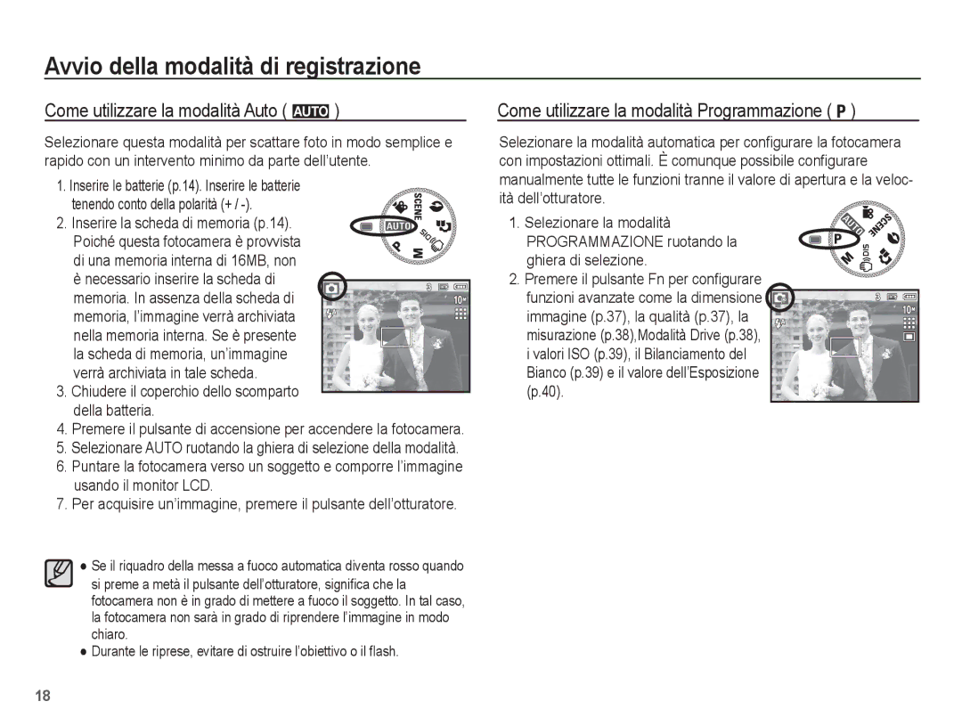 Samsung EC-L201ZPBA/IT, EC-L201ZBBC/IT manual Avvio della modalità di registrazione, Come utilizzare la modalità Auto μ 