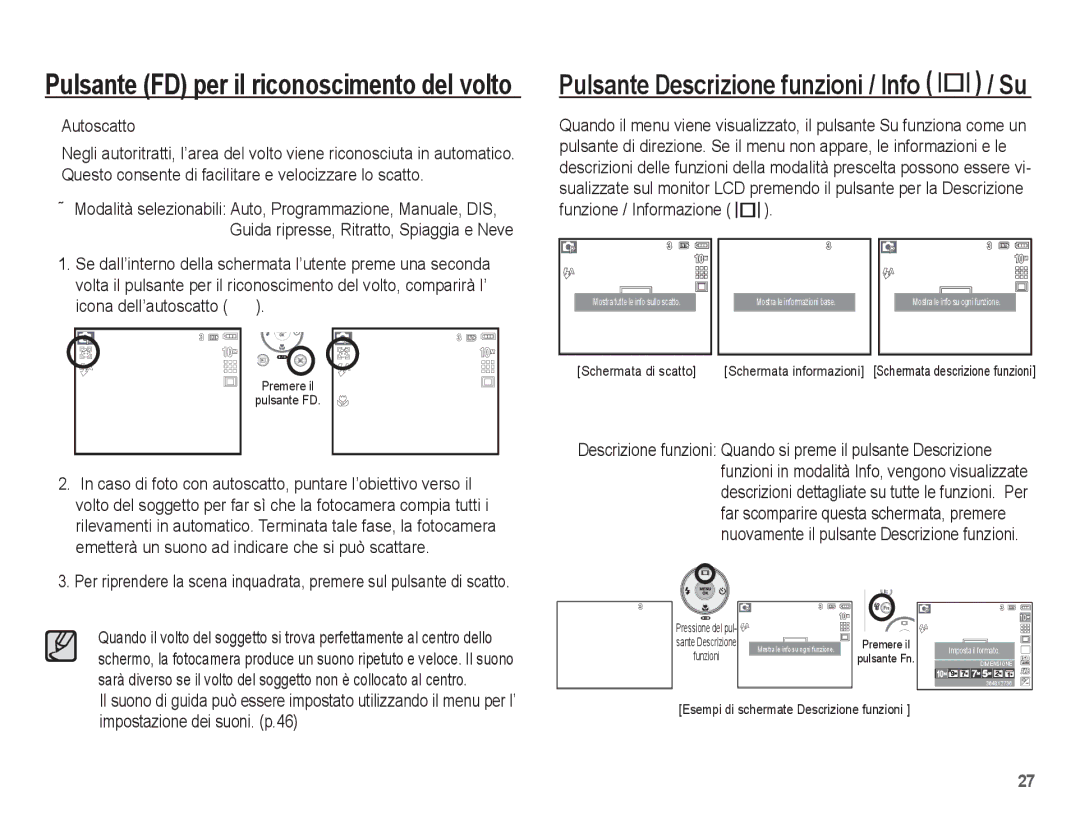 Samsung EC-L201ZBBB/IT, EC-L201ZBBC/IT, EC-L201ZEBB/IT Pulsante FD per il riconoscimento del volto, Icona dell’autoscatto 