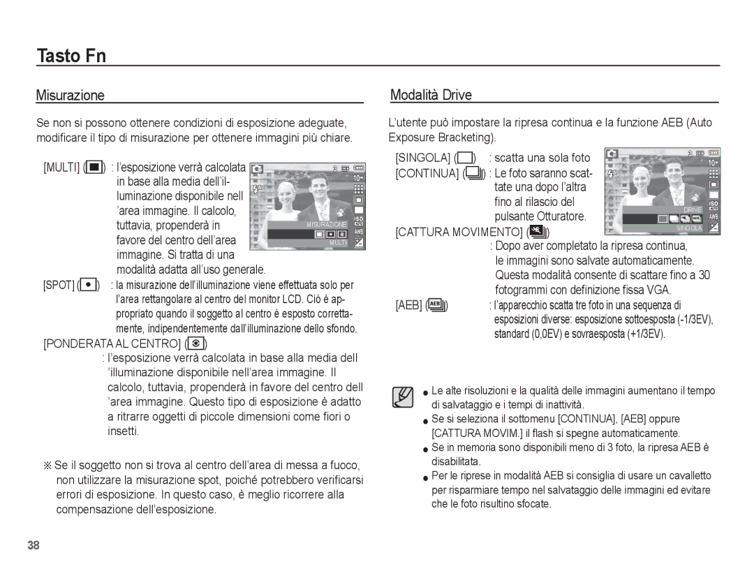 Samsung EC-L201ZBBA/IT, EC-L201ZBBC/IT, EC-L201ZEBB/IT manual Misurazione, Modalità Drive, Multi, Singola, Cattura Movimento 