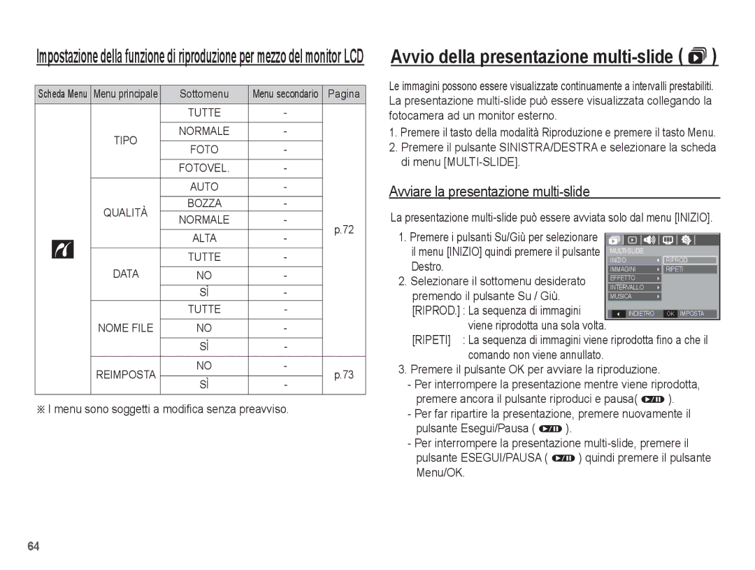 Samsung EC-L201ZUBC/IT, EC-L201ZBBC/IT, EC-L201ZEBB/IT, EC-L201ZUBA/IT, EC-L201ZPBB/IT Avviare la presentazione multi-slide 