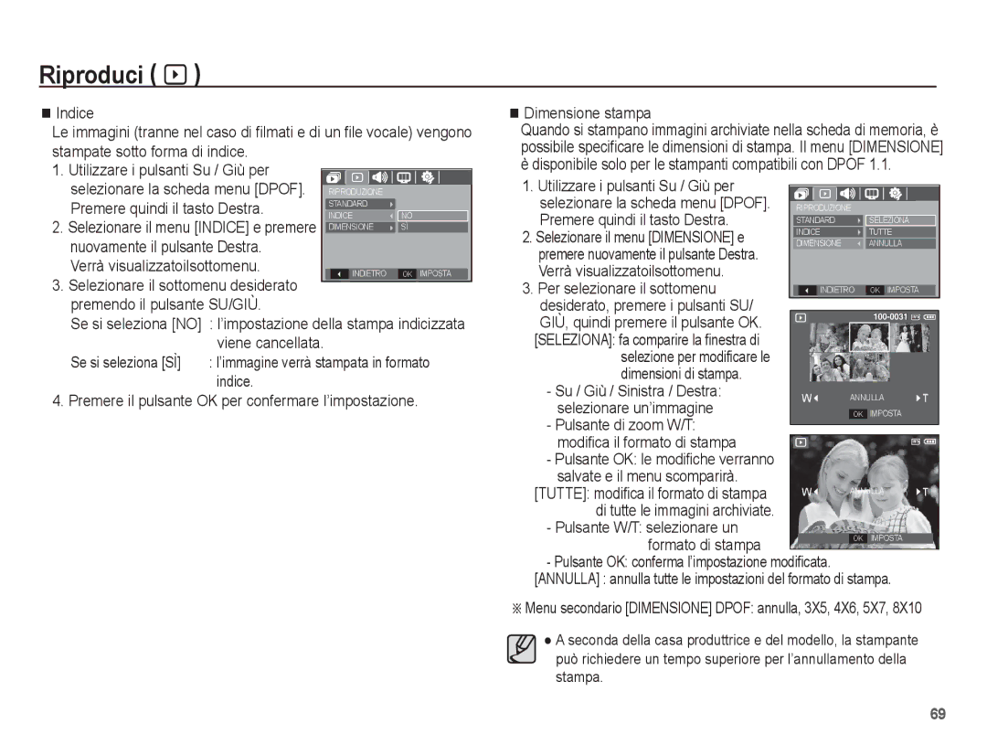 Samsung EC-L201ZEBA/IT Verrà visualizzatoilsottomenu, Viene cancellata, Indice, Selezionare un’immagine, Formato di stampa 