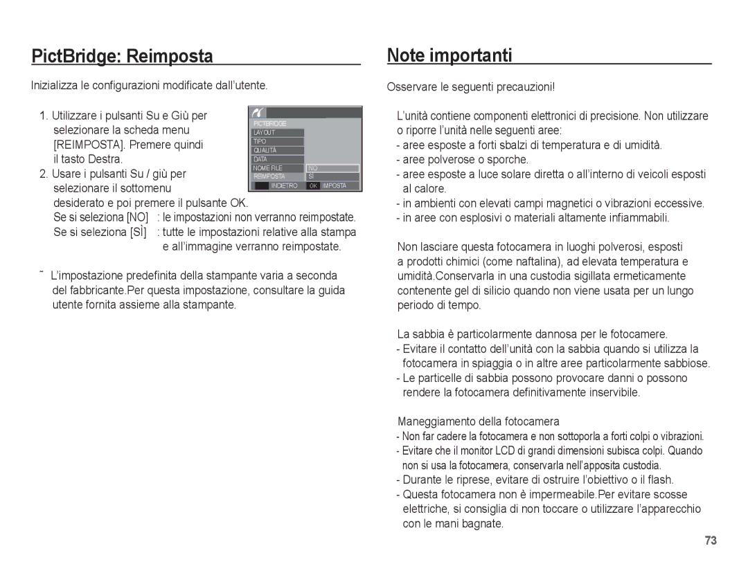 Samsung EC-L201ZEBC/IT, EC-L201ZBBC/IT, EC-L201ZEBB/IT, EC-L201ZUBA/IT, EC-L201ZPBB/IT, EC-L201ZPBA/IT PictBridge Reimposta 