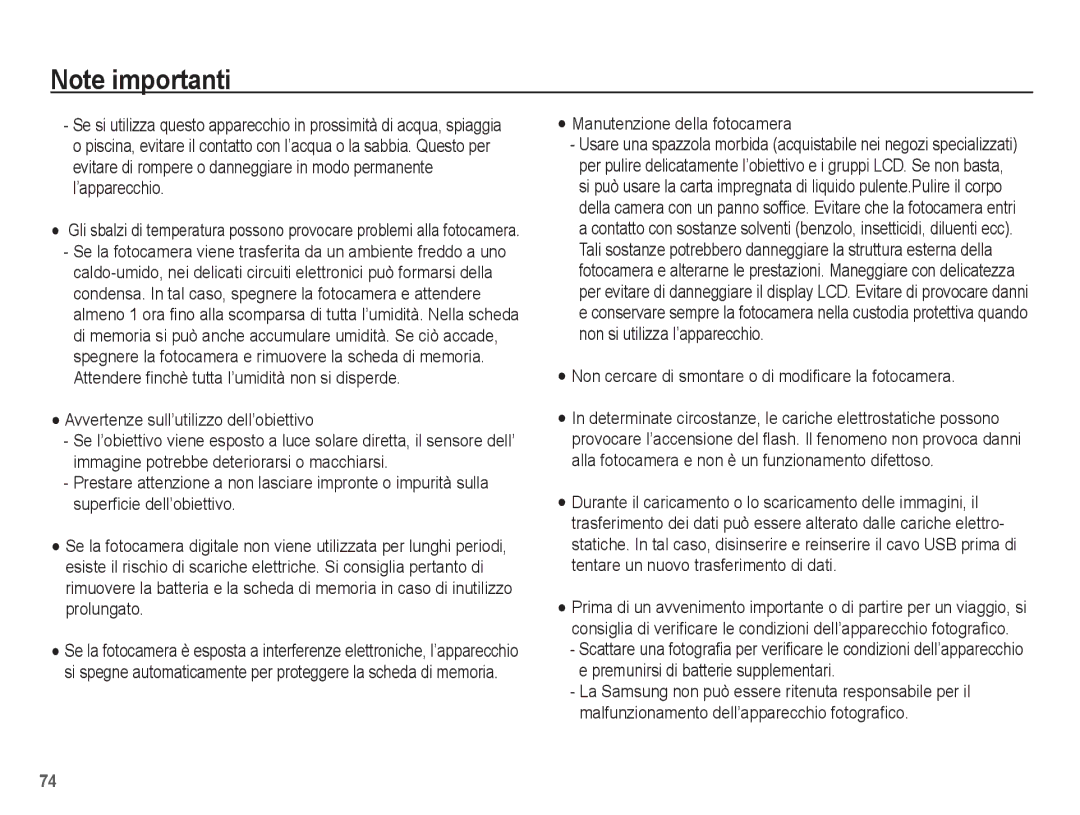 Samsung EC-L201ZBBC/IT, EC-L201ZEBB/IT manual Avvertenze sull’utilizzo dell’obiettivo, Manutenzione della fotocamera 