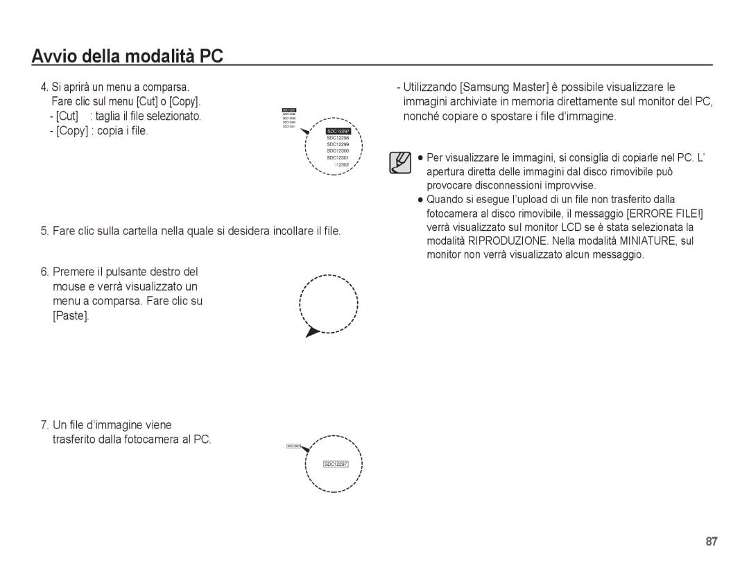 Samsung EC-L201ZBBB/IT, EC-L201ZBBC/IT, EC-L201ZEBB/IT, EC-L201ZUBA/IT manual Cut taglia il file selezionato Copy copia i file 