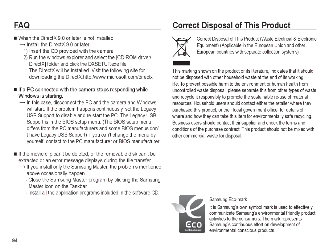 Samsung EC-L201ZSDA/AS, EC-L201ZEBA/FR, EC-L201ZPBA/FR, EC-L201ZSBA/FR Correct Disposal of This Product, Samsung Eco-mark 