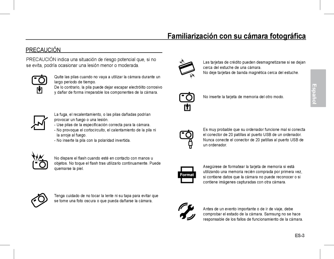 Samsung EC-L201ZEBC/IT, EC-L201ZEBA/FR, EC-L201ZPBA/FR manual Precaución, No inserte la tarjeta de memoria del otro modo 