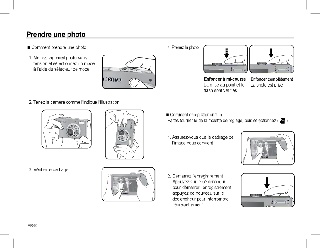 Samsung EC-L201ZPBA/VN, EC-L201ZEBA/FR, EC-L201ZPBA/FR, EC-L201ZSBA/FR manual Prendre une photo, Comment prendre une photo 