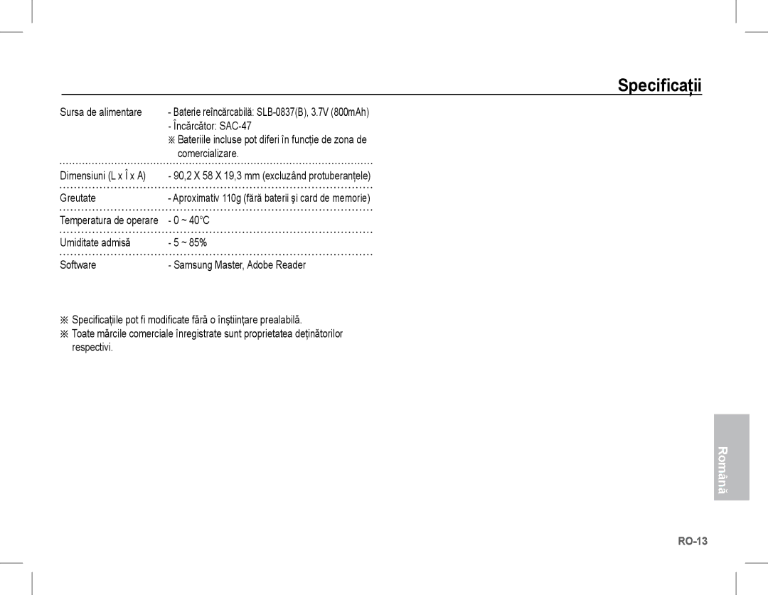 Samsung EC-L201ZSBA/IT, EC-L201ZEBA/FR, EC-L201ZPBA/FR Încărcător SAC-47, Comercializare, Greutate, Sursa de alimentare 