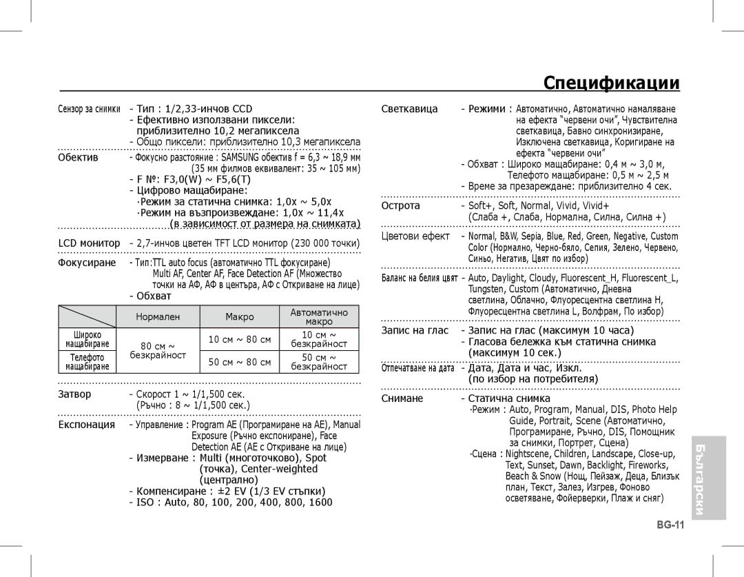 Samsung EC-L201ZBDA/AS, EC-L201ZEBA/FR, EC-L201ZPBA/FR, EC-L201ZSBA/FR, EC-L201ZBBA/FR, EC-L201ZUBA/E3 manual Спецификации 