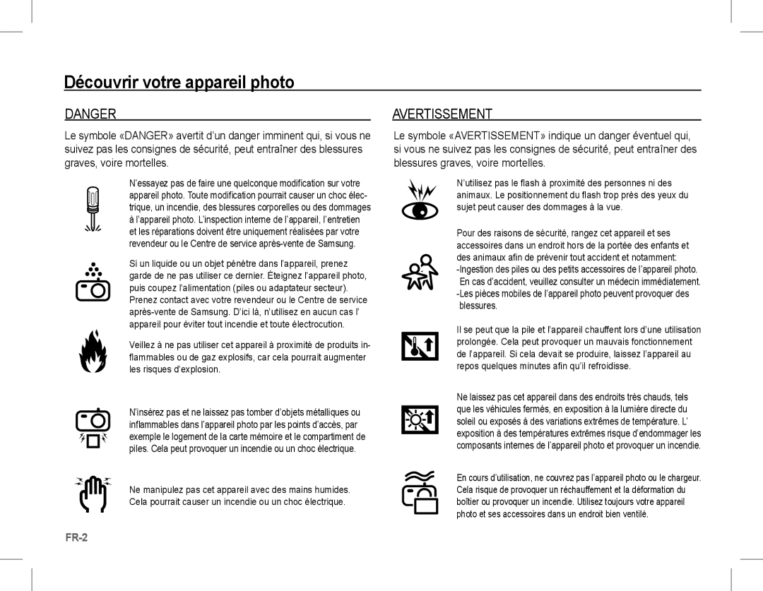 Samsung EC-L201ZPBA/AS, EC-L201ZEBA/FR manual Avertissement, Cela pourrait causer un incendie ou un choc électrique 