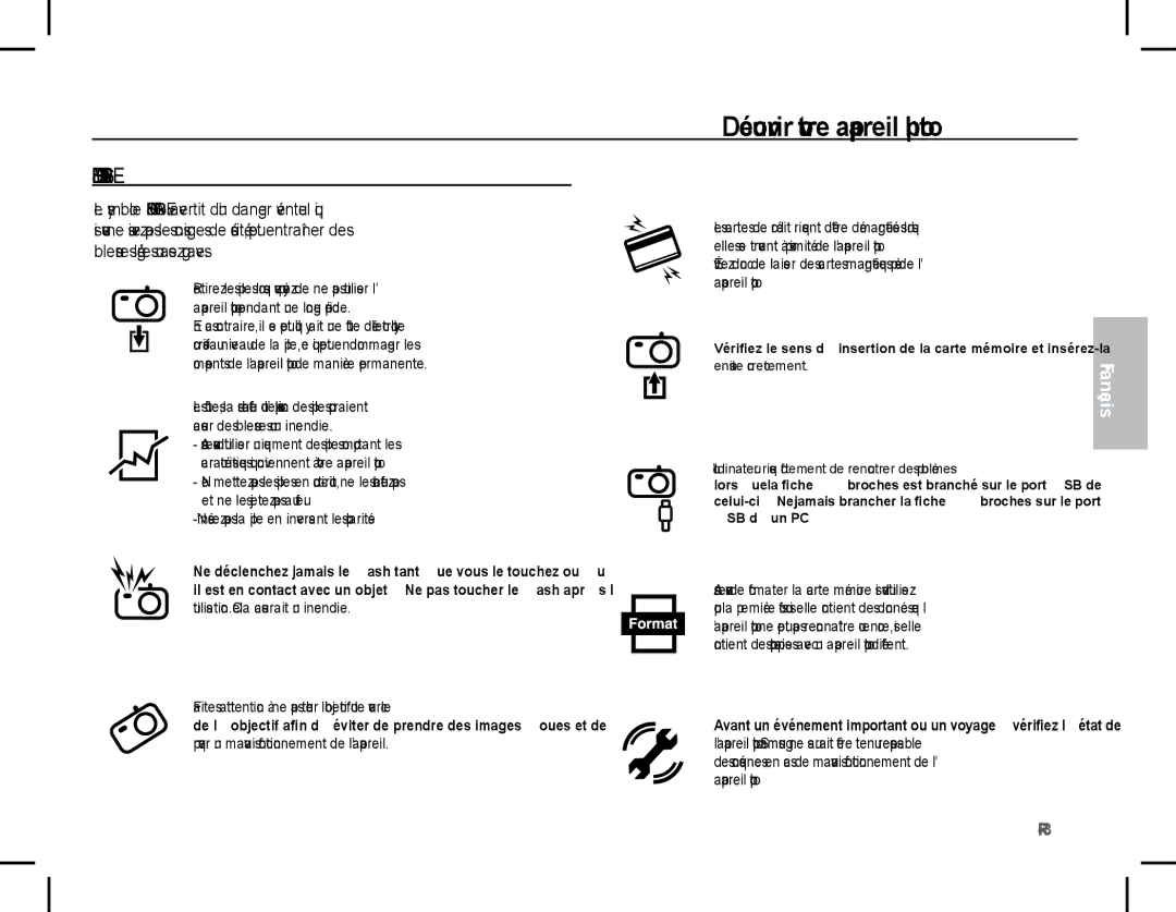 Samsung EC-L201ZBBA/AS, EC-L201ZEBA/FR, EC-L201ZPBA/FR, EC-L201ZSBA/FR, EC-L201ZBBA/FR manual Mise EN Garde, Appareil photo 