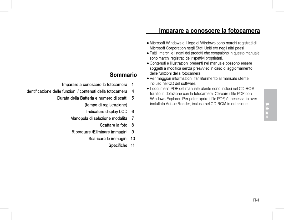 Samsung EC-L201ZSDA/E3 manual Imparare a conoscere la fotocamera, Sono marchi registrati dei rispettivi proprietari 