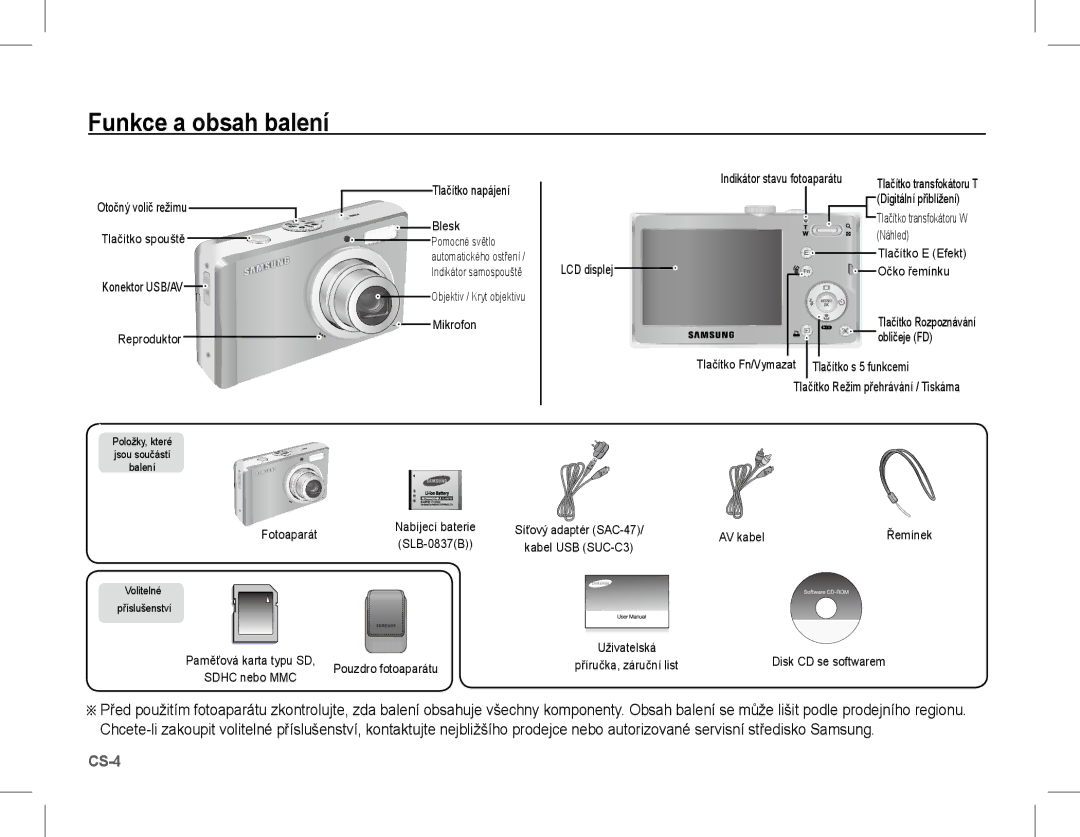 Samsung EC-L201ZBBE/ZA, EC-L201ZEBA/FR, EC-L201ZPBA/FR, EC-L201ZSBA/FR, EC-L201ZBBA/FR Funkce a obsah balení, LCD displej 