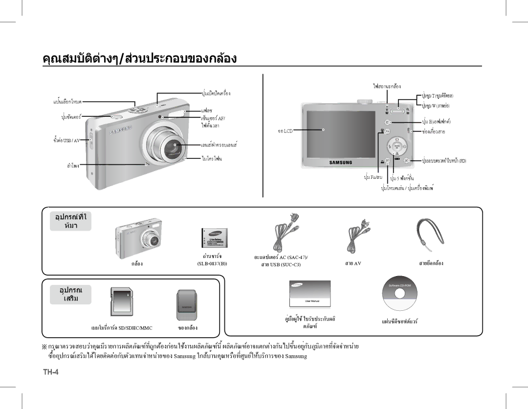 Samsung EC-L201ZUDA/AS, EC-L201ZEBA/FR, EC-L201ZPBA/FR, EC-L201ZSBA/FR, EC-L201ZBBA/FR manual คุณสมบัติตางๆ/สวนประกอบของกลอง 