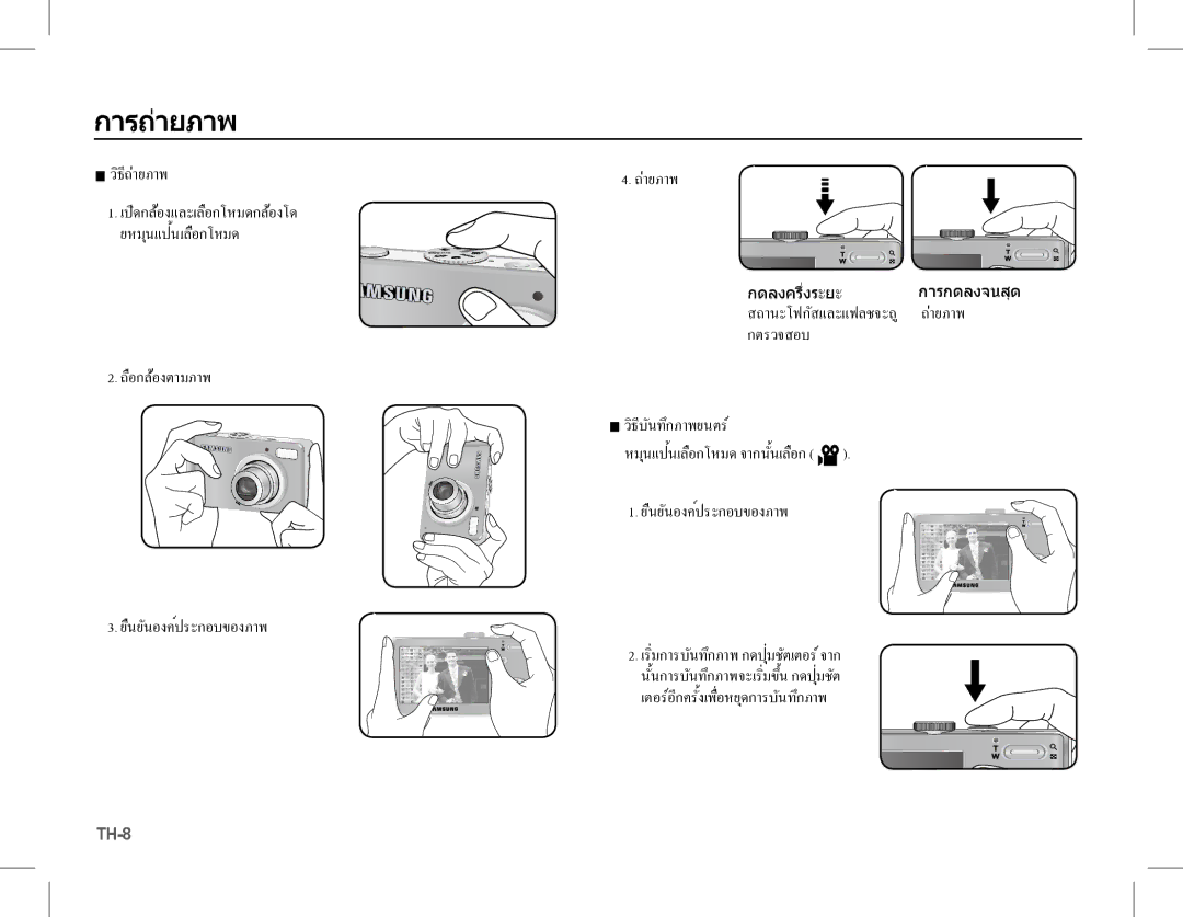 Samsung EC-L201ZUBA/VN, EC-L201ZEBA/FR, EC-L201ZPBA/FR manual การถายภาพ, วิธีบันทึกภาพยนตร หมุนแป้นเลือกโหมด จากนั้นเลือกü 