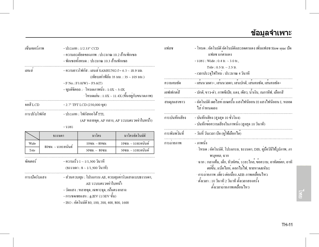 Samsung EC-L201ZSBA/E3, EC-L201ZEBA/FR, EC-L201ZPBA/FR, EC-L201ZSBA/FR, EC-L201ZBBA/FR, EC-L201ZUBA/E3 manual อมูลจำเพาะ 