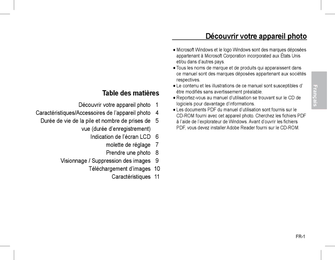 Samsung EC-L201ZSBA/IT, EC-L201ZEBA/FR Découvrir votre appareil photo, Caractéristiques/Accessoires de l’appareil photo 