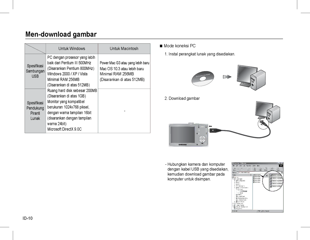 Samsung EC-L201ZUBB/IT, EC-L201ZEBA/FR, EC-L201ZPBA/FR, EC-L201ZSBA/FR, EC-L201ZBBA/FR Men-download gambar, Mode koneksi PC 