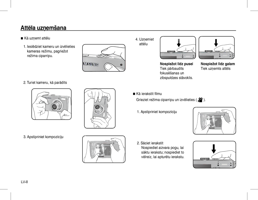 Samsung EC-L201ZUBA/VN, EC-L201ZEBA/FR manual Attēla uzņemšana, Tiek pārbaudīts, Uzņemiet attēlu, Tiek uzņemts attēls 