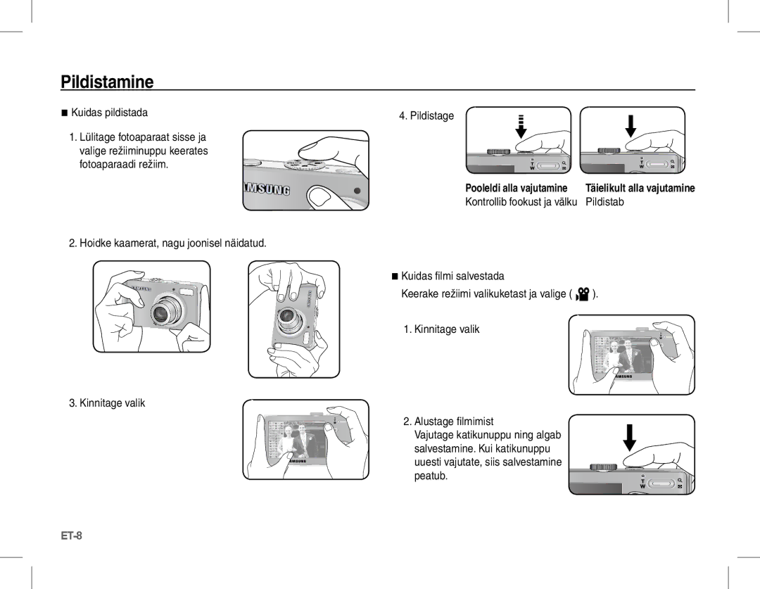 Samsung EC-L201ZUBB/IT manual Pildistamine, Kuidas pildistada, Lülitage fotoaparaat sisse ja valige režiiminuppu keerates 