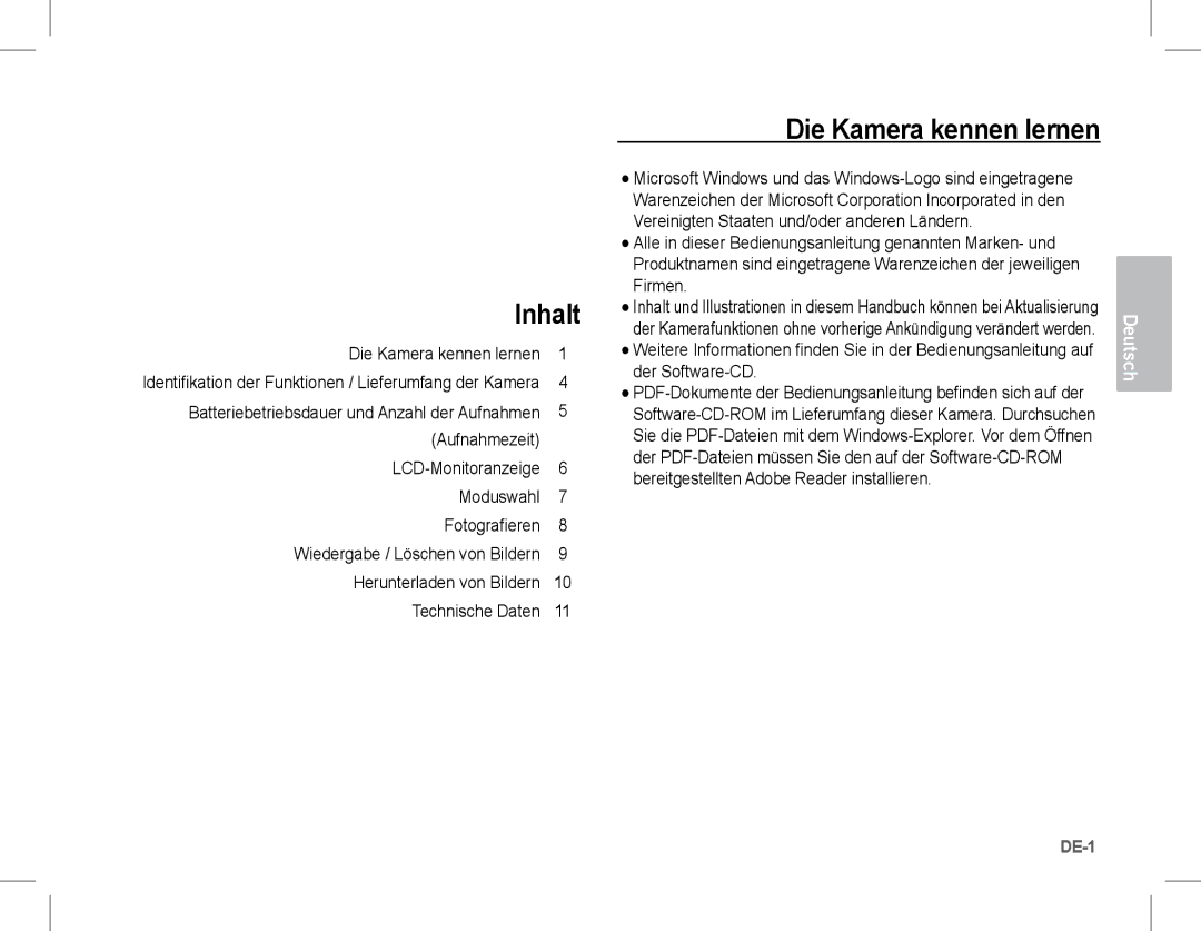 Samsung EC-L201ZSBA/IT, EC-L201ZEBA/FR Inhalt, Die Kamera kennen lernen, Batteriebetriebsdauer und Anzahl der Aufnahmen 