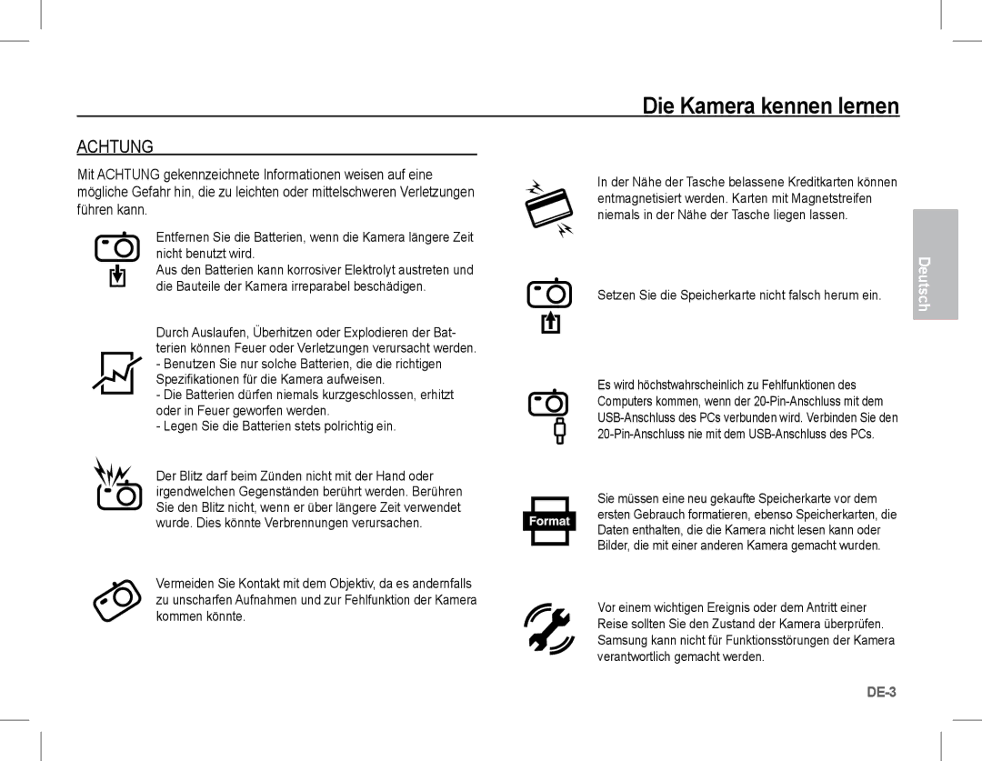 Samsung EC-L201ZEBC/IT manual Achtung, Setzen Sie die Speicherkarte nicht falsch herum ein, Verantwortlich gemacht werden 