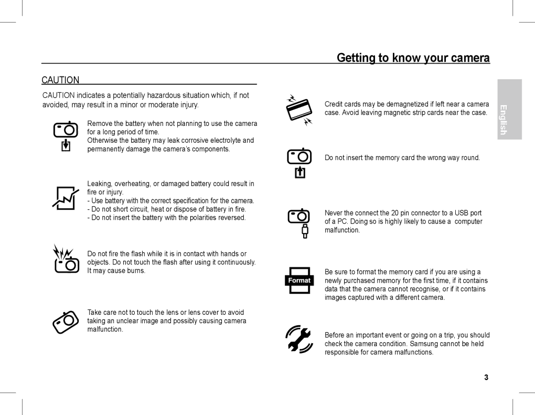 Samsung EC-L201ZUBA/E3 manual Malfunction, Images captured with a different camera, Responsible for camera malfunctions 